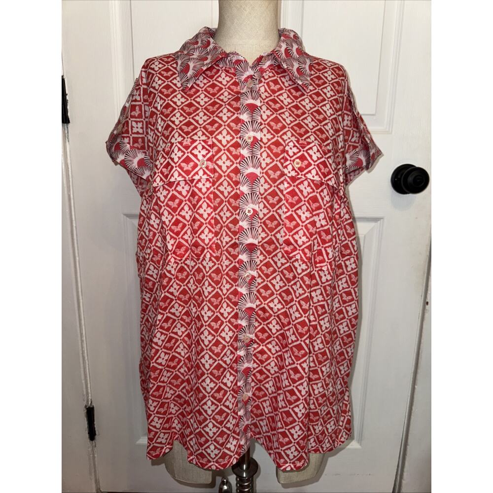 NEW RO’S GARDEN Netherlands Shirt Bangalore Pink Button Up L Large Print Cotton